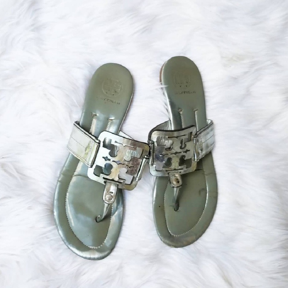 Tory Burch Miller Silver Sandals - Picture 1 of 3